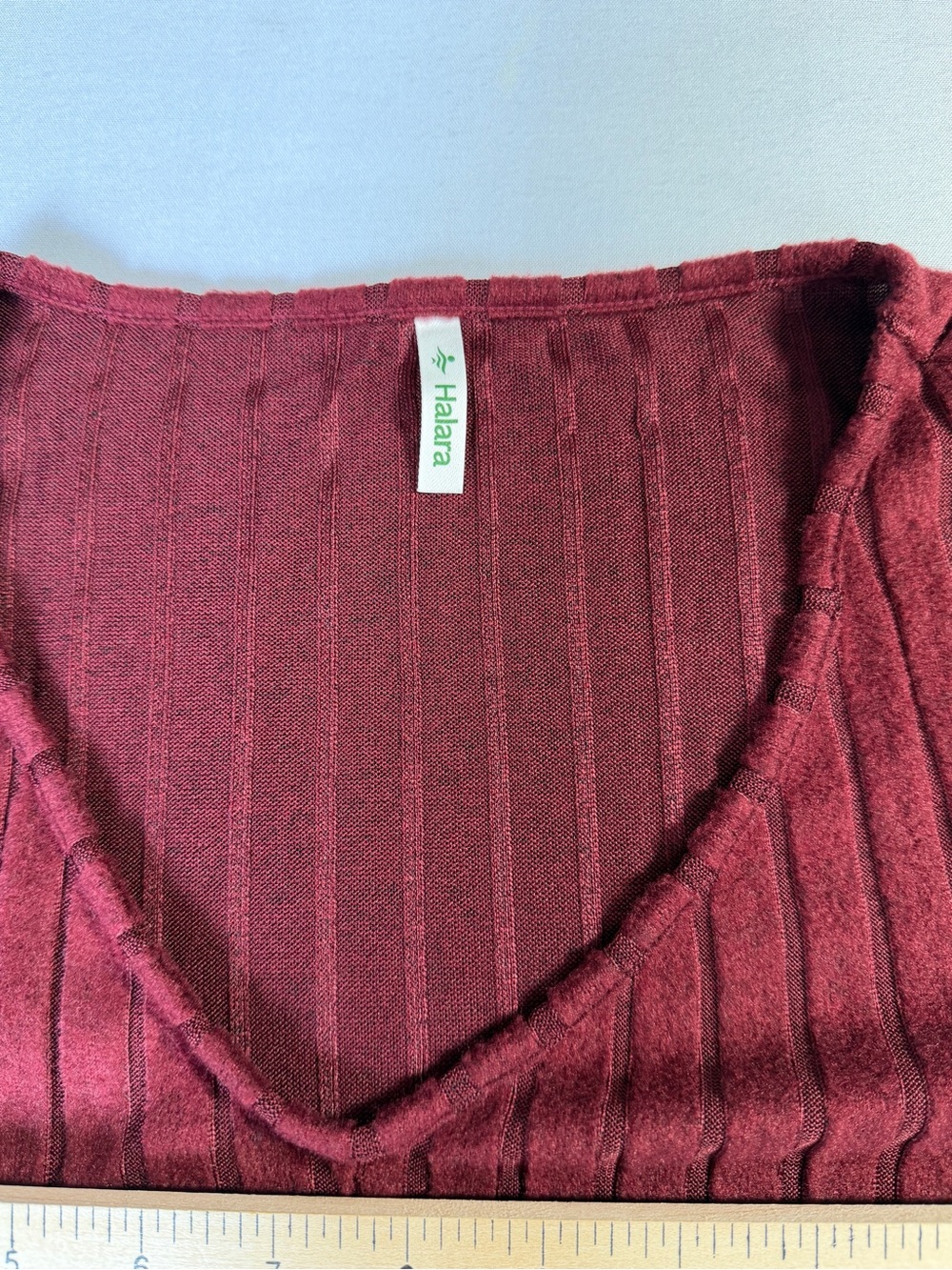Halara Burgundy Ribbed Knit Fit & Flare Midi Dress Long Sleeve V-Neck XS - Picture 9 of 10